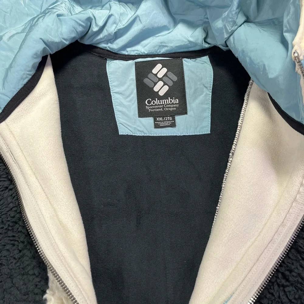 Columbia Backbowl Black and Cream Sherpa Jacket Coat Full Zip Light Blue - XXL